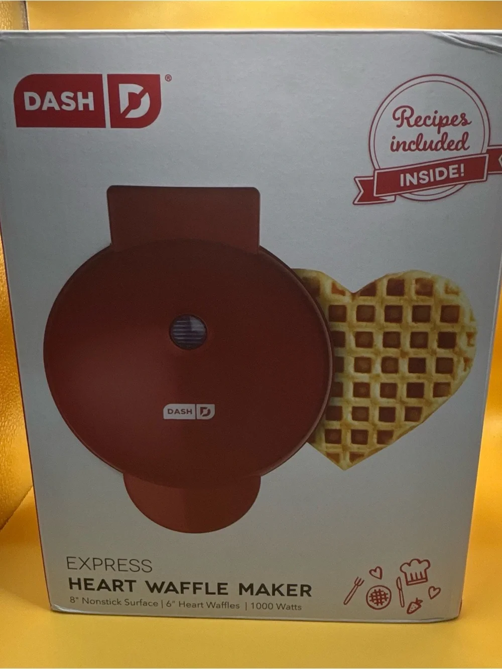 DASH Express Heart Waffle Maker 8” Red Nonstick Valentine Breakfast Open Box